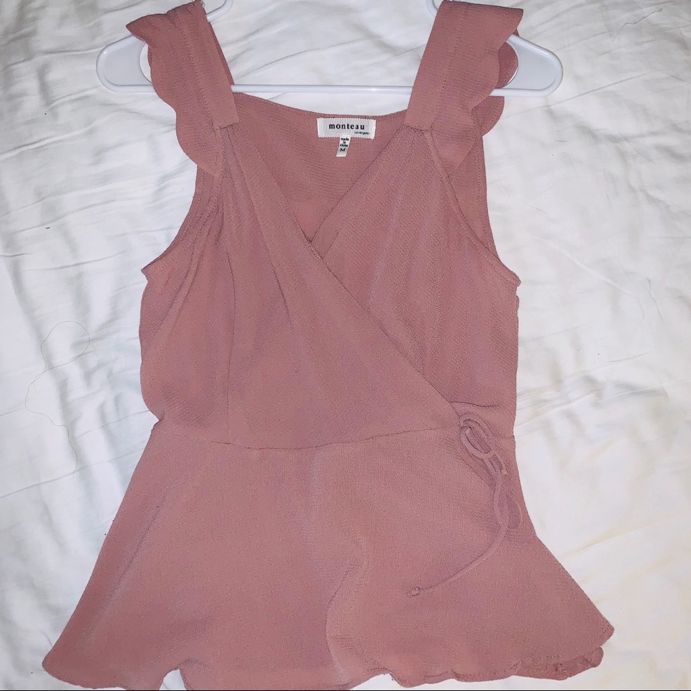 Pastel Pink Faux Wrap/Peplum Top
